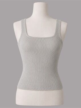 Babaton Light Gray Ribbed Knit Tank Top
